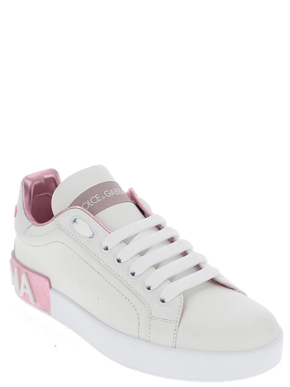 Dolce & Gabbana White and Pink Leather Low-Top Sneaker - Picture 2 of 3